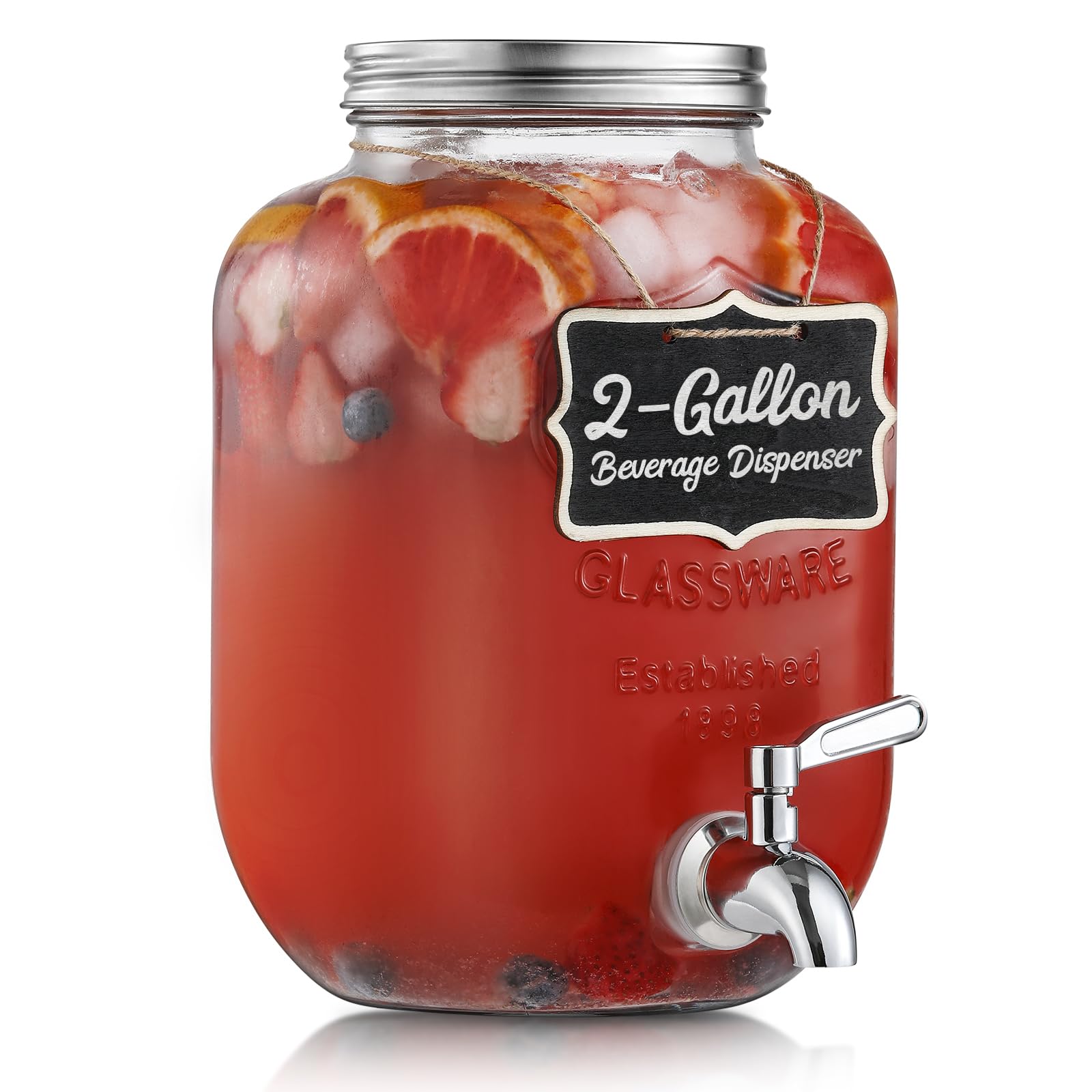 NETANY 2-gallon glass dispenser with clear spout keeps beverages cold