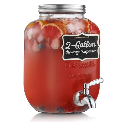 NETANY 2-gallon glass dispenser with clear spout keeps beverages cold