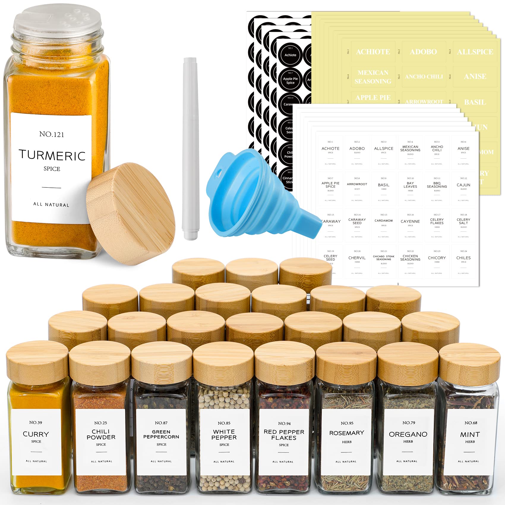 NETANY 24-glass spice jars for visible contents and easy organization.