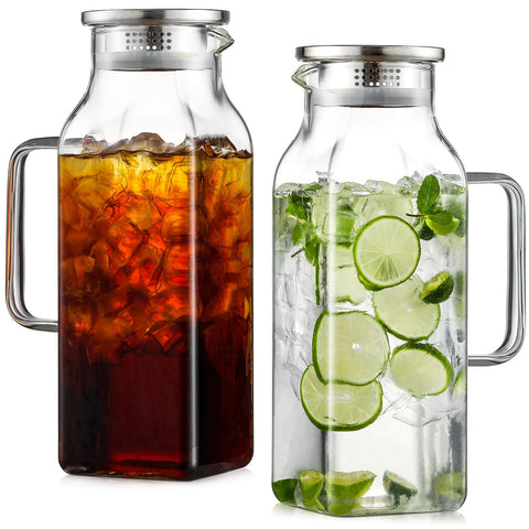 Netany square glass pitcher with lid and spout for drip-free serving