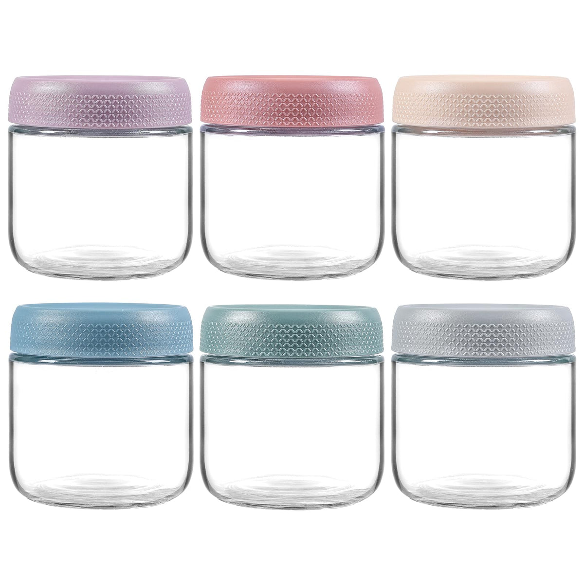 NETANY 6-pack 10oz glass jars with airtight lids for organized fridge storage.