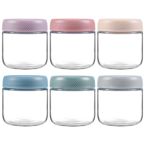 NETANY 6-pack 10oz glass jars with airtight lids for organized fridge storage.