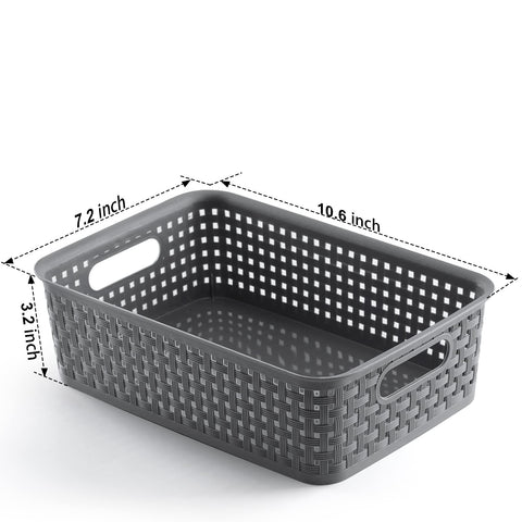NETANY gray basket showing hollow handles for easy carrying between spaces