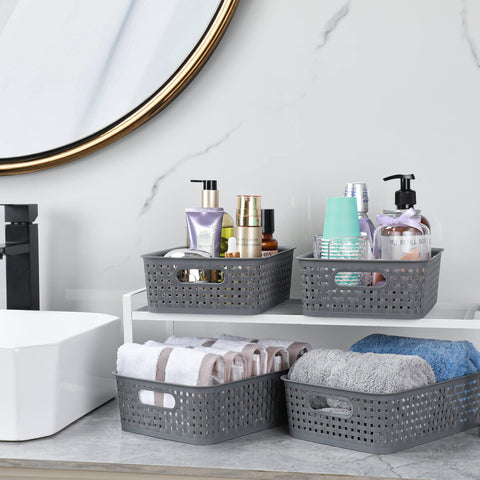 NETANY gray kitchen/pantry basket ideal for tidy shelves and quick access