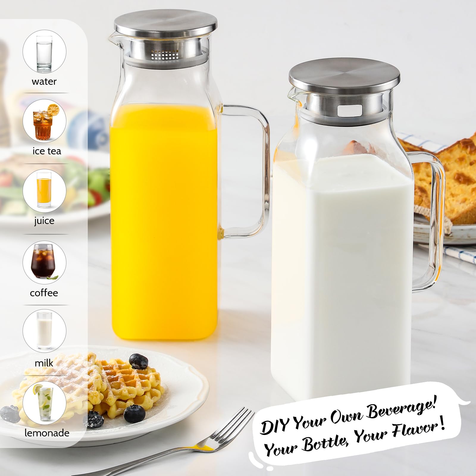 Netany borosilicate glass with lid withstands hot and cold beverages.