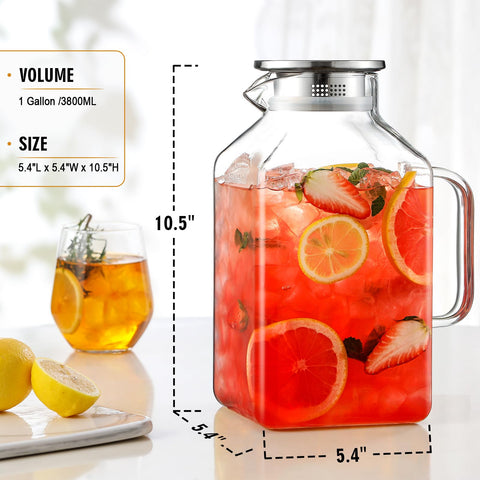 NETANY borosilicate glass 1-gallon pitcher provides durability for hot and cold drinks.