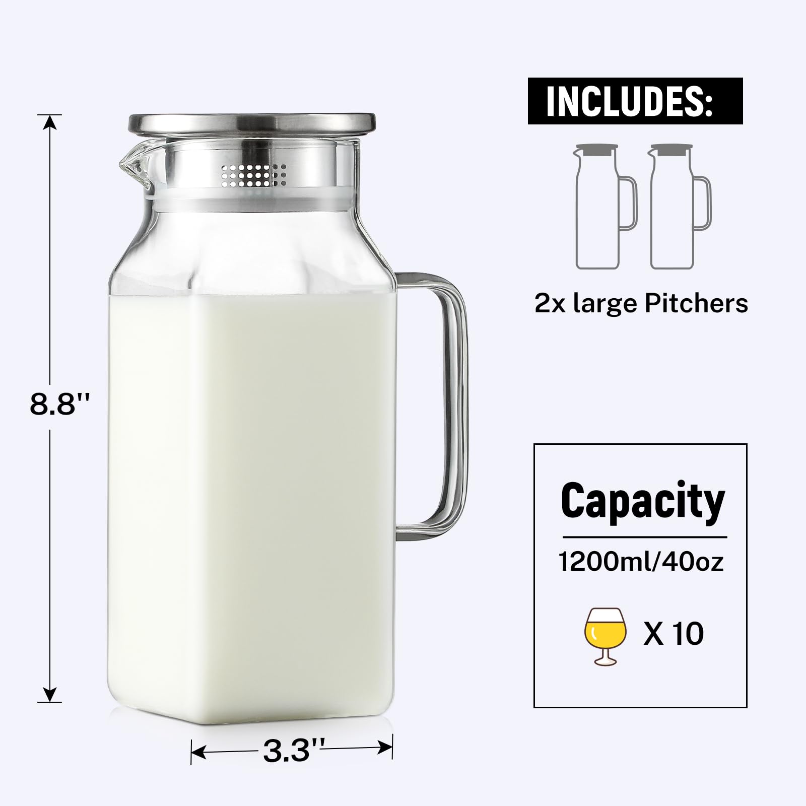Netany drip-free pour spout pitcher for iced tea and coffee.