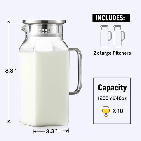 Netany drip-free pour spout pitcher for iced tea and coffee.