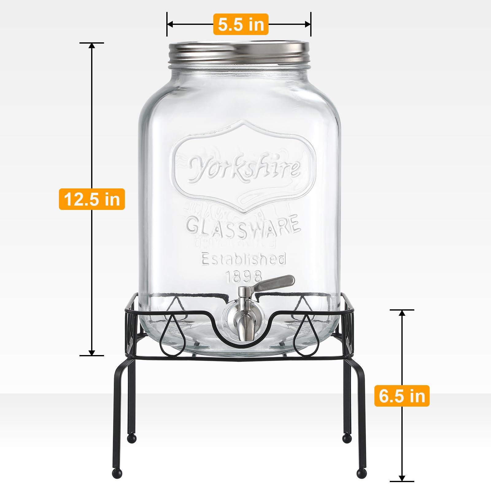 NETANY glass dispenser with 18/8 stainless spigot ensures smooth, drip-free pouring.