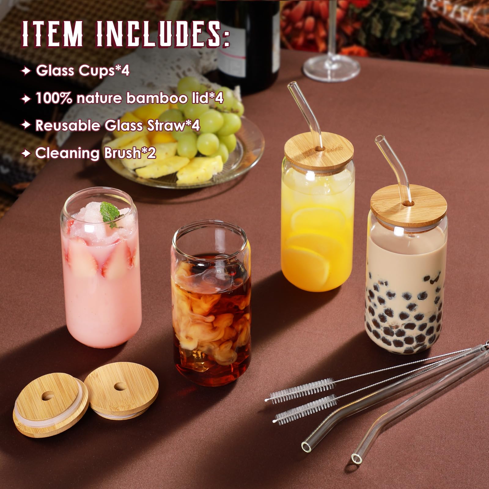 NETANY glass straws with cleaning brushes for easy maintenance.