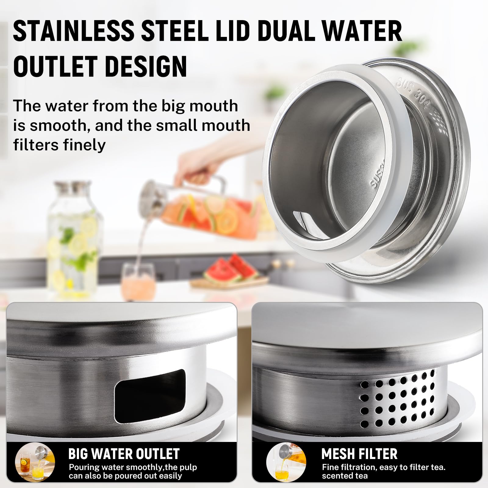 Netany lid offers two filter options for versatile pouring.