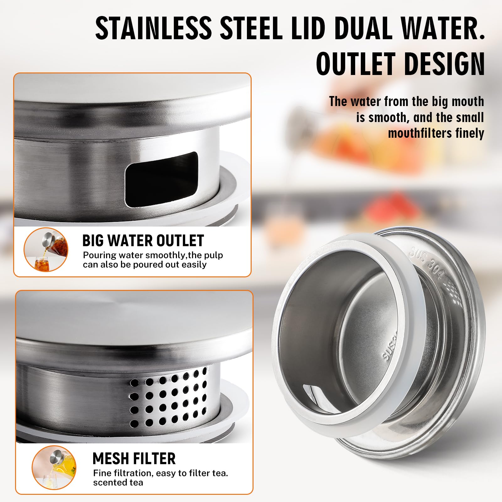 NETANY dual-mode pouring lid with strainer and wide pour option