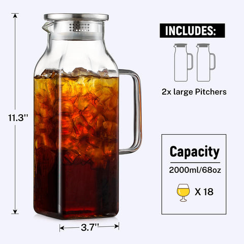 Netany 2L borosilicate pitcher with ergonomic handle for easy pouring