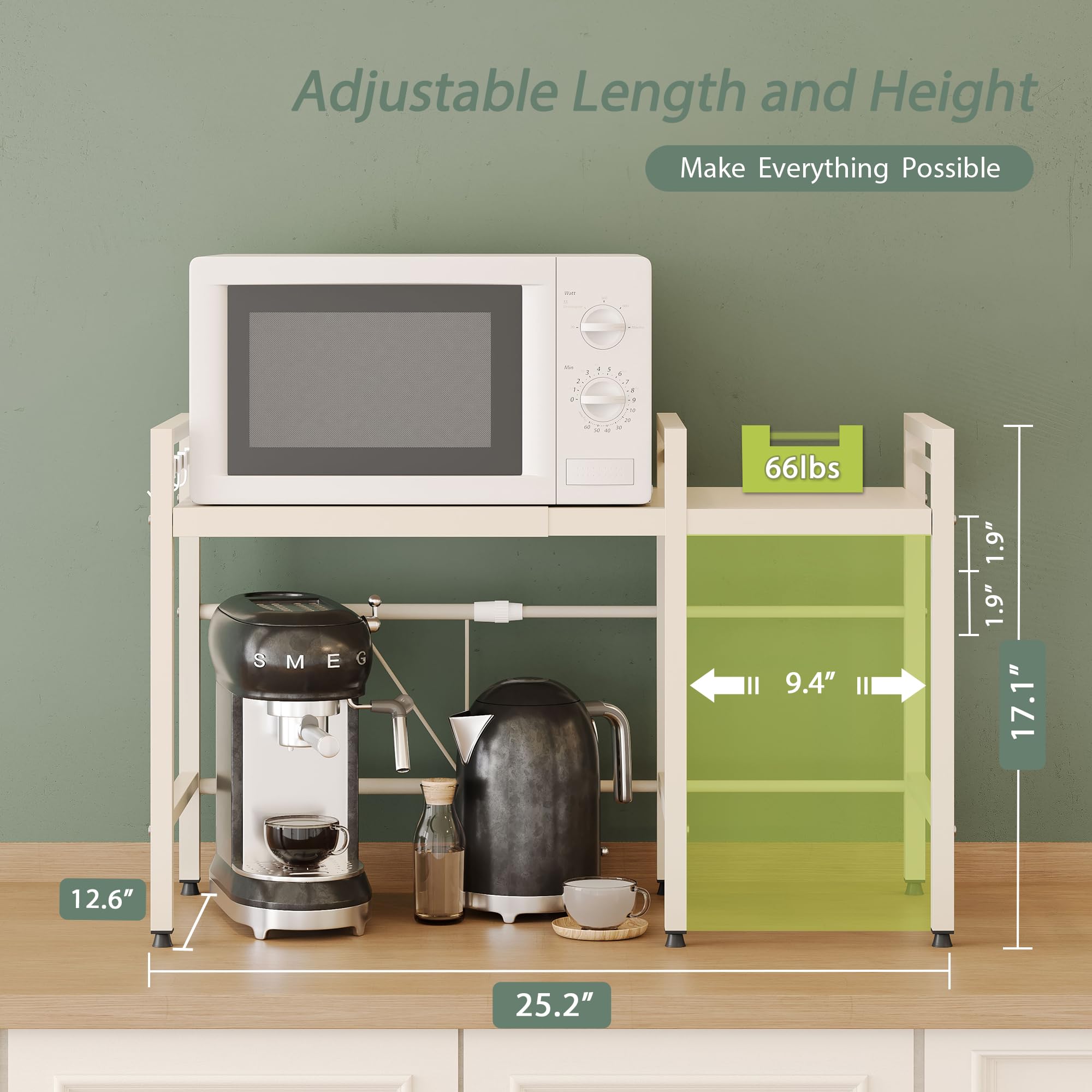 NETEL expandable microwave stand with 8 hooks offering organized utensil storage