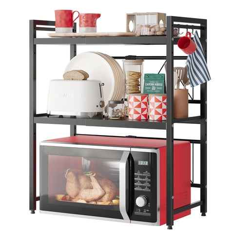 NETEL expandable microwave stand being assembled for a tidy, space-saving kitchen.