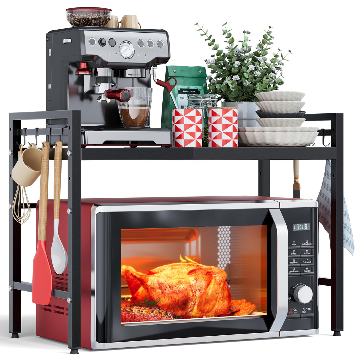 NETEL expandable microwave stand front view for organized counter space
