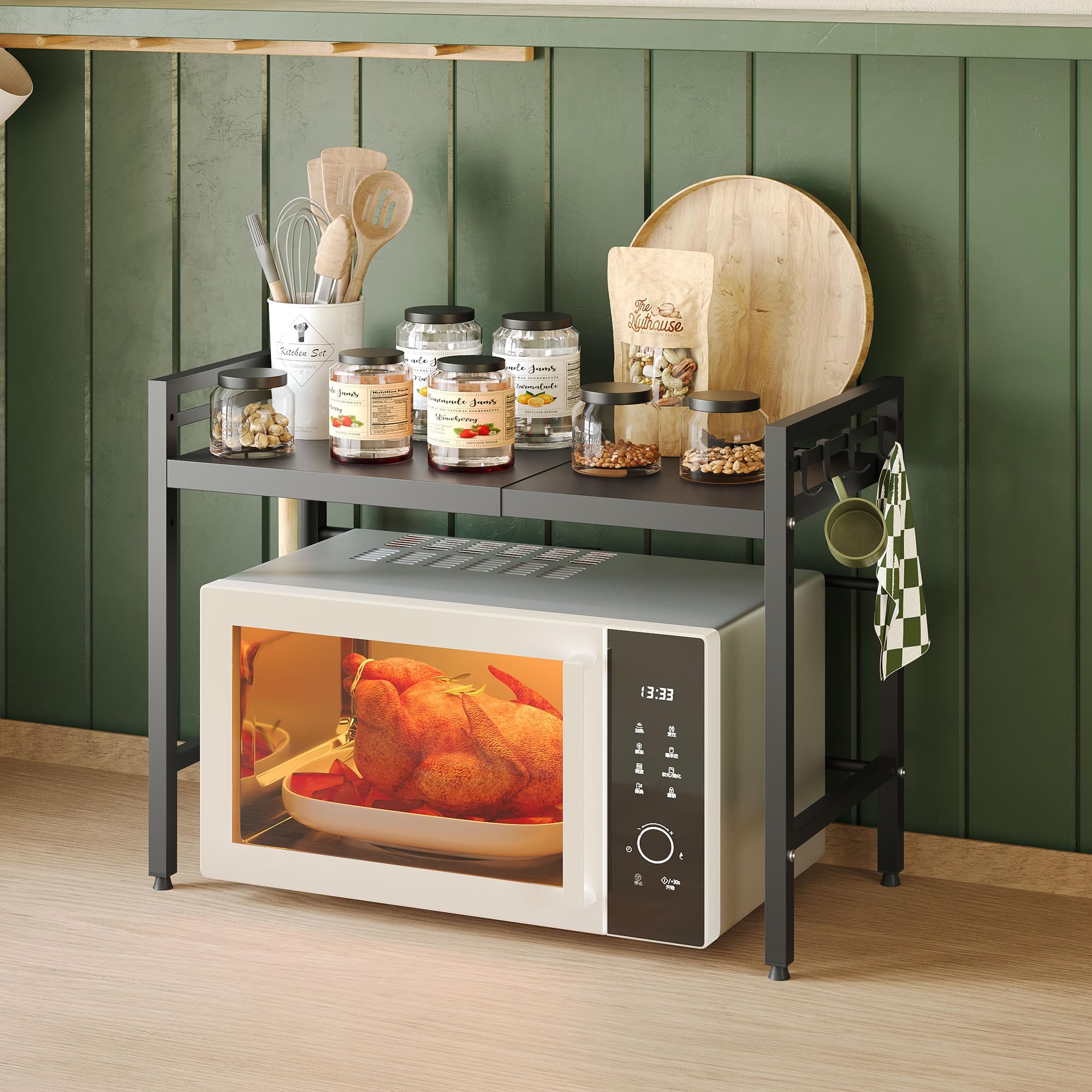 NETEL expandable microwave stand side view highlighting extendable length