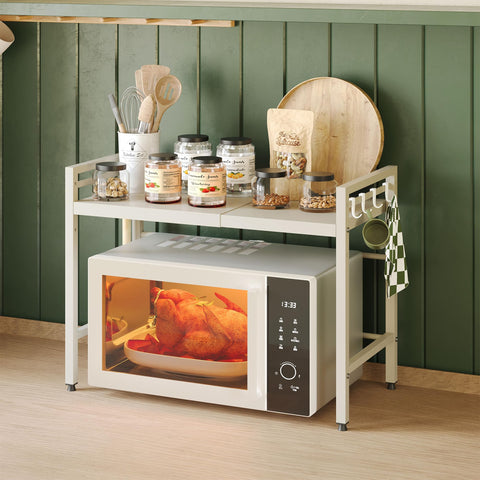 NETEL expandable microwave stand side view demonstrates slim profile for tight counters