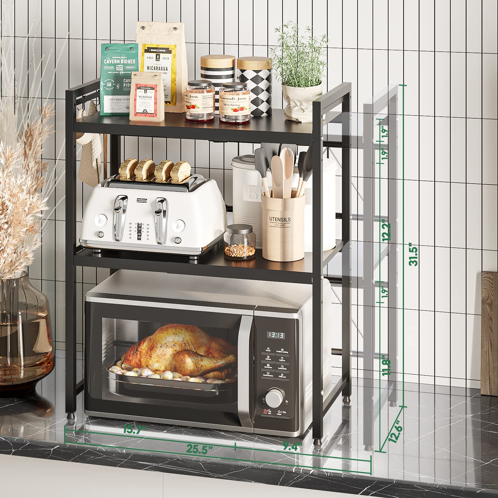NETEL microwave rack with sturdy carbon steel frame supporting 110 lbs.