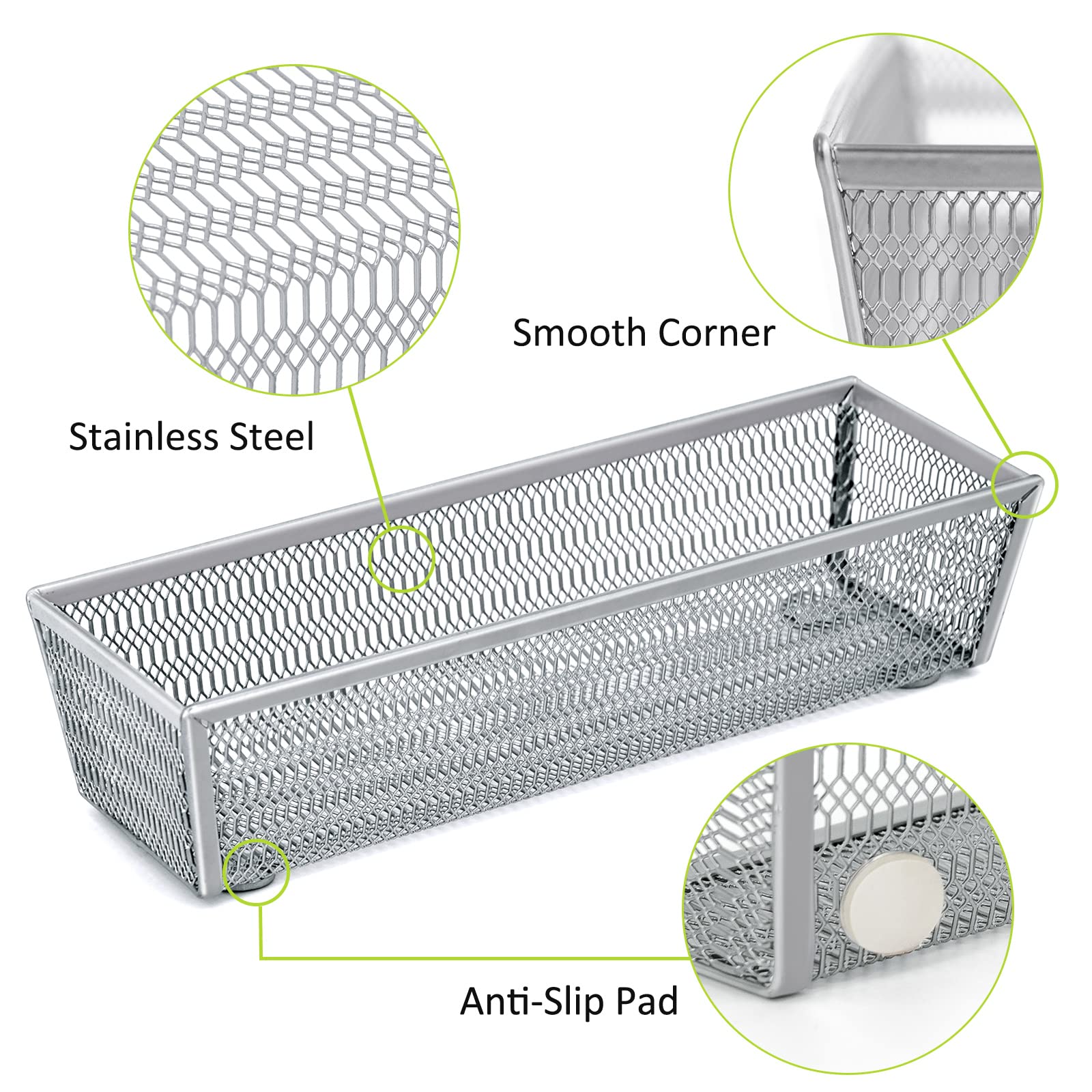 Neudeco silverware organizer in kitchen drawer showcasing durable steel construction.