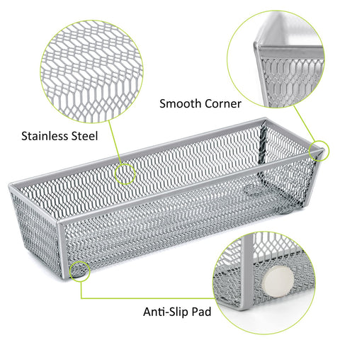 Neudeco silverware organizer in kitchen drawer showcasing durable steel construction.