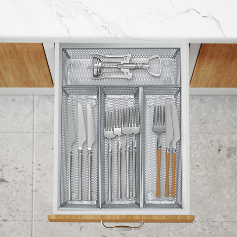 Neudeco silverware organizer compact 9x3x2 inches saves space.