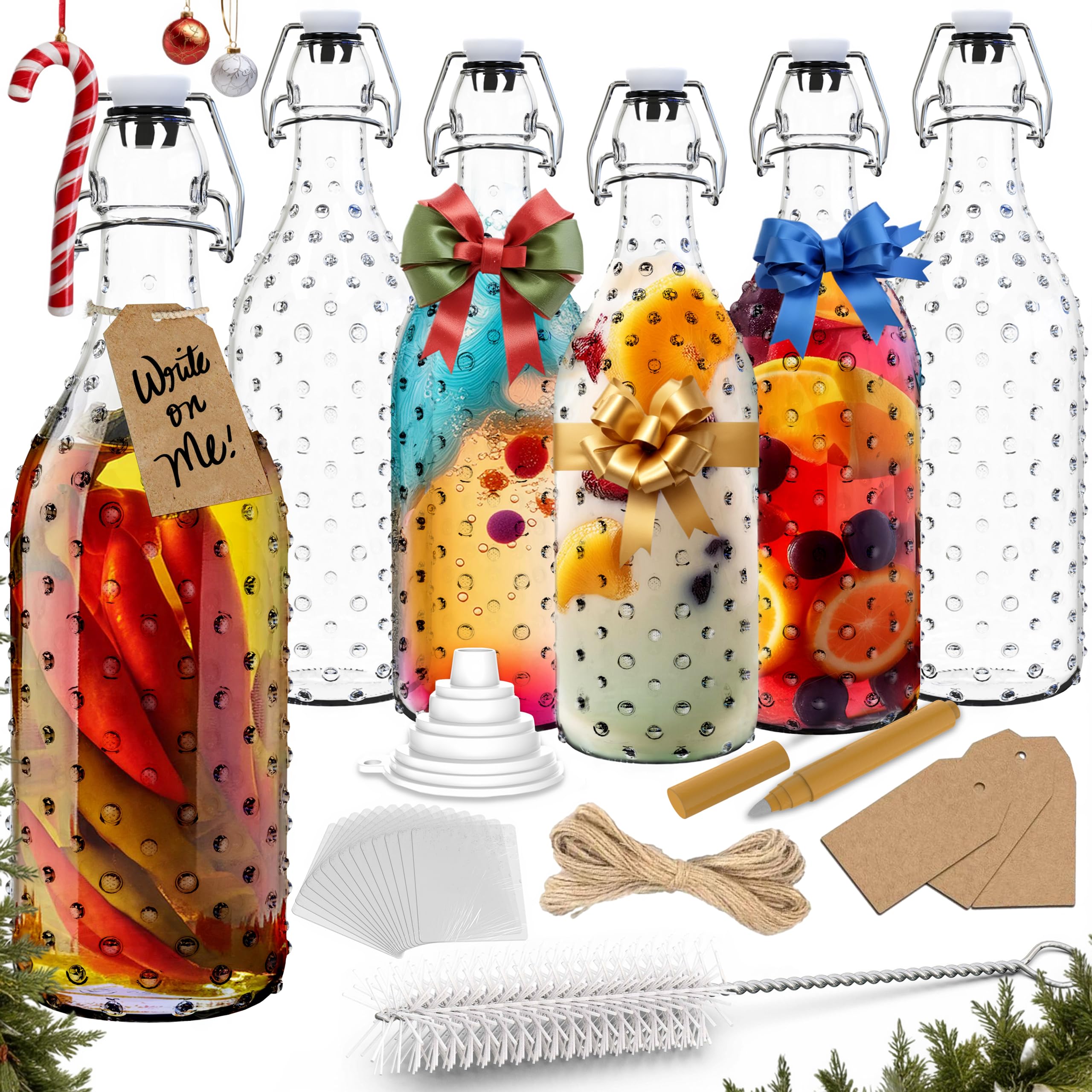 Nevlers 17 oz dotted swing top bottle with airtight seal for home brewing.