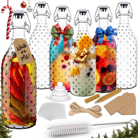 Nevlers 17 oz dotted swing top bottle with airtight seal for home brewing.