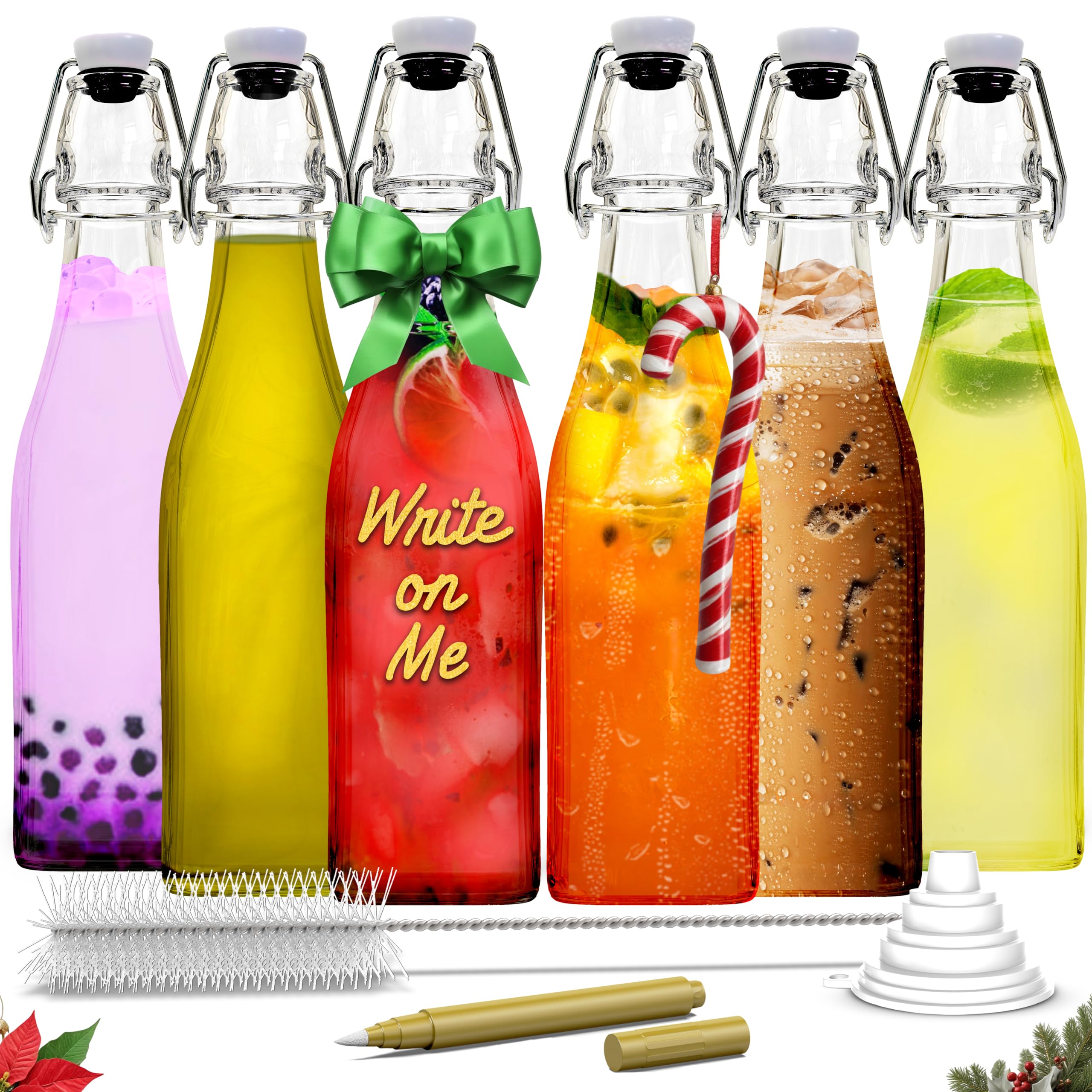 Nevlers 17oz square swing top bottle closeup with airtight seal