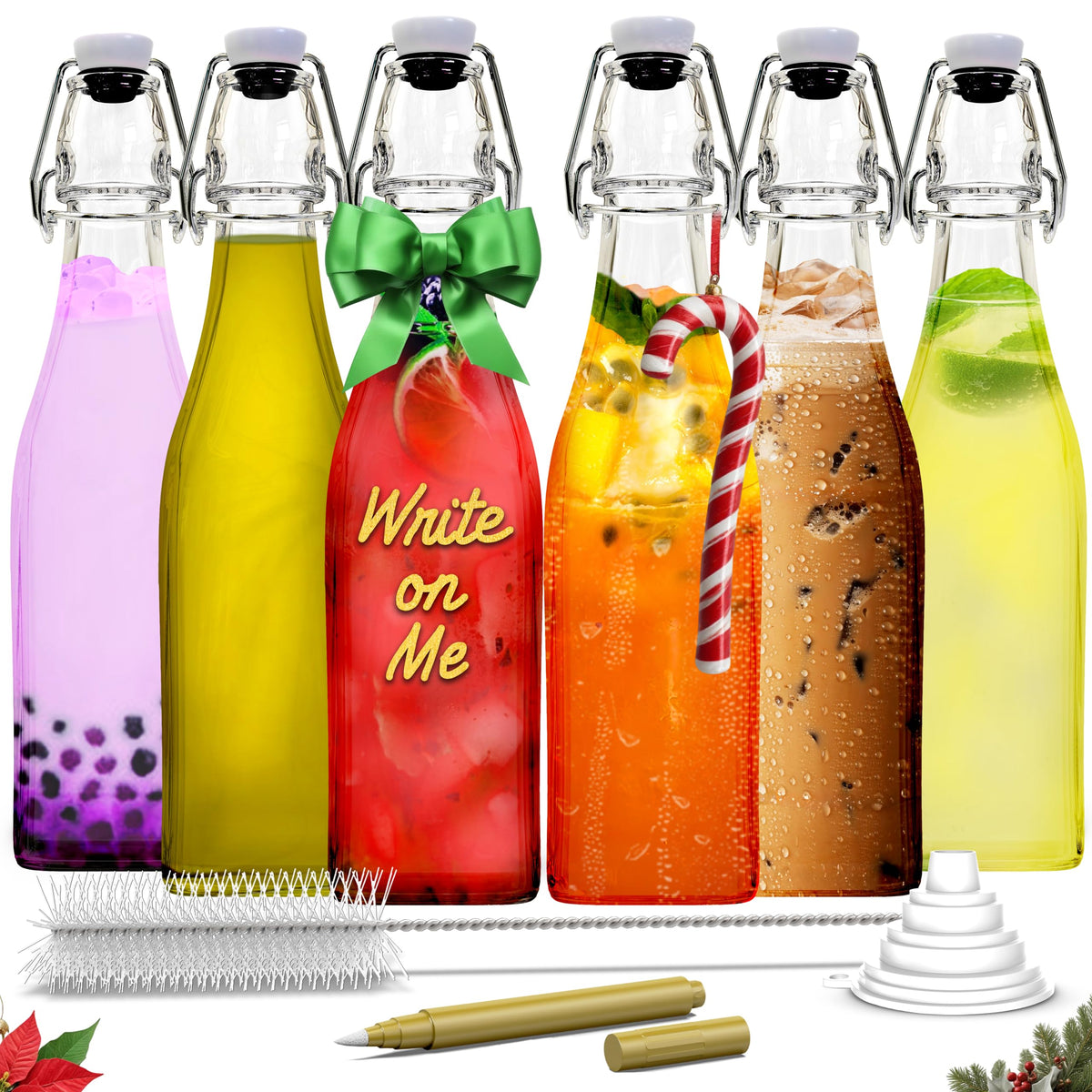 Nevlers 17oz square swing top bottle closeup with airtight seal