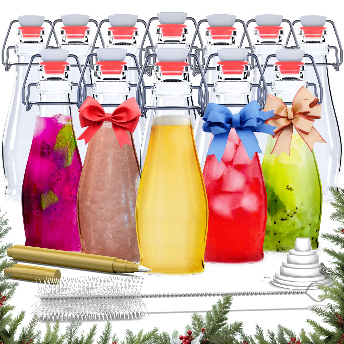 Nevlers 8.5 oz teardrop swing-top bottle pour for easy, mess-free beverages.