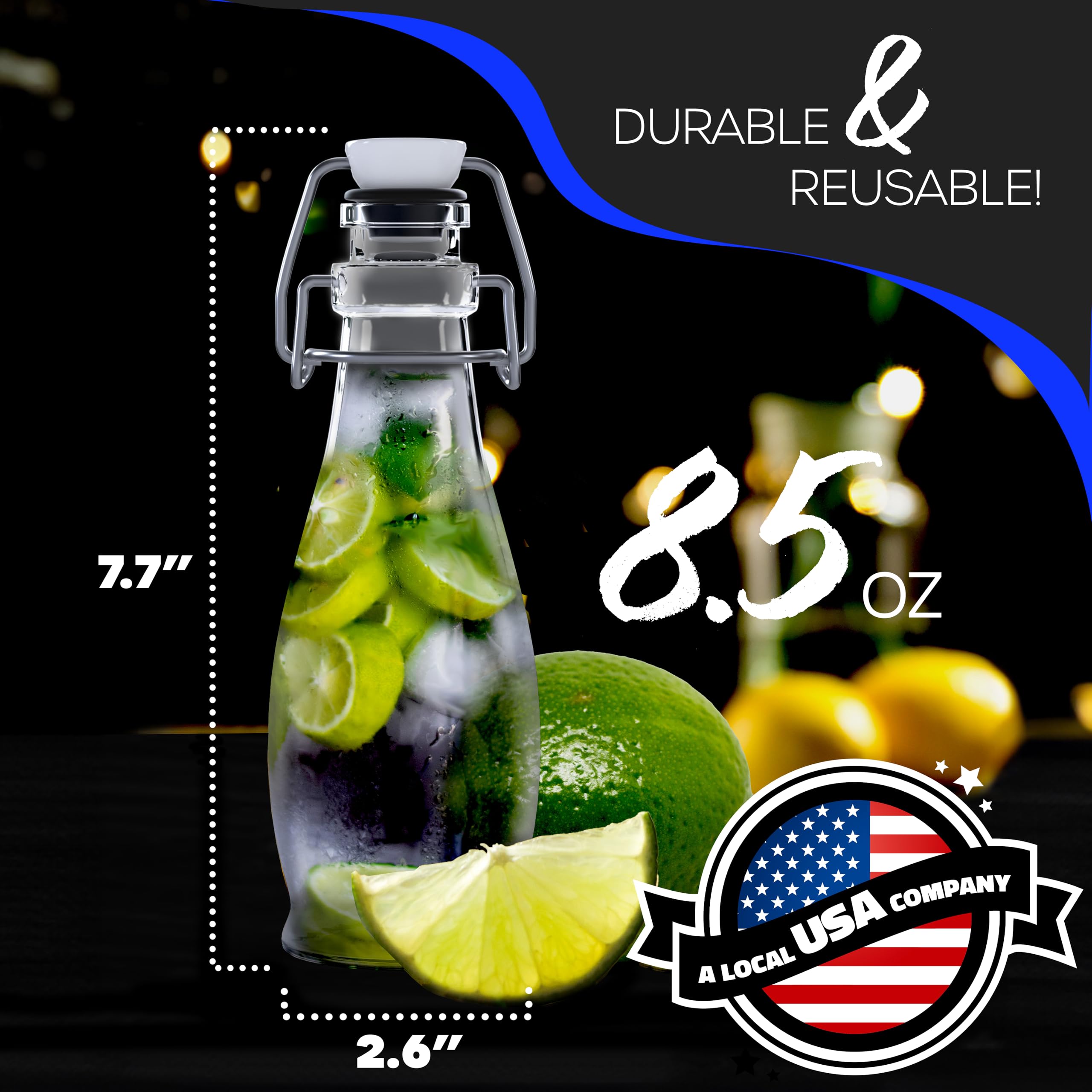 Nevlers glass bottle with rubber gasket provides a reliable seal for storage.