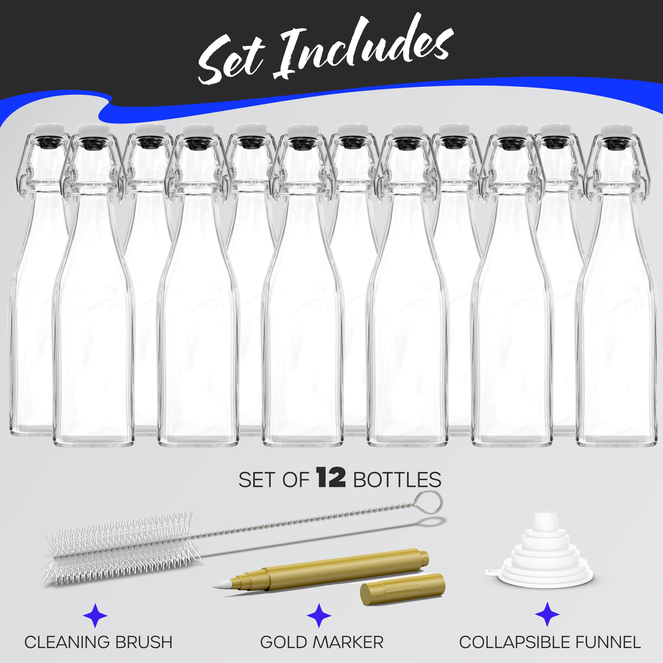 Nevlers glass bottles designed for home brewing and beverage storage