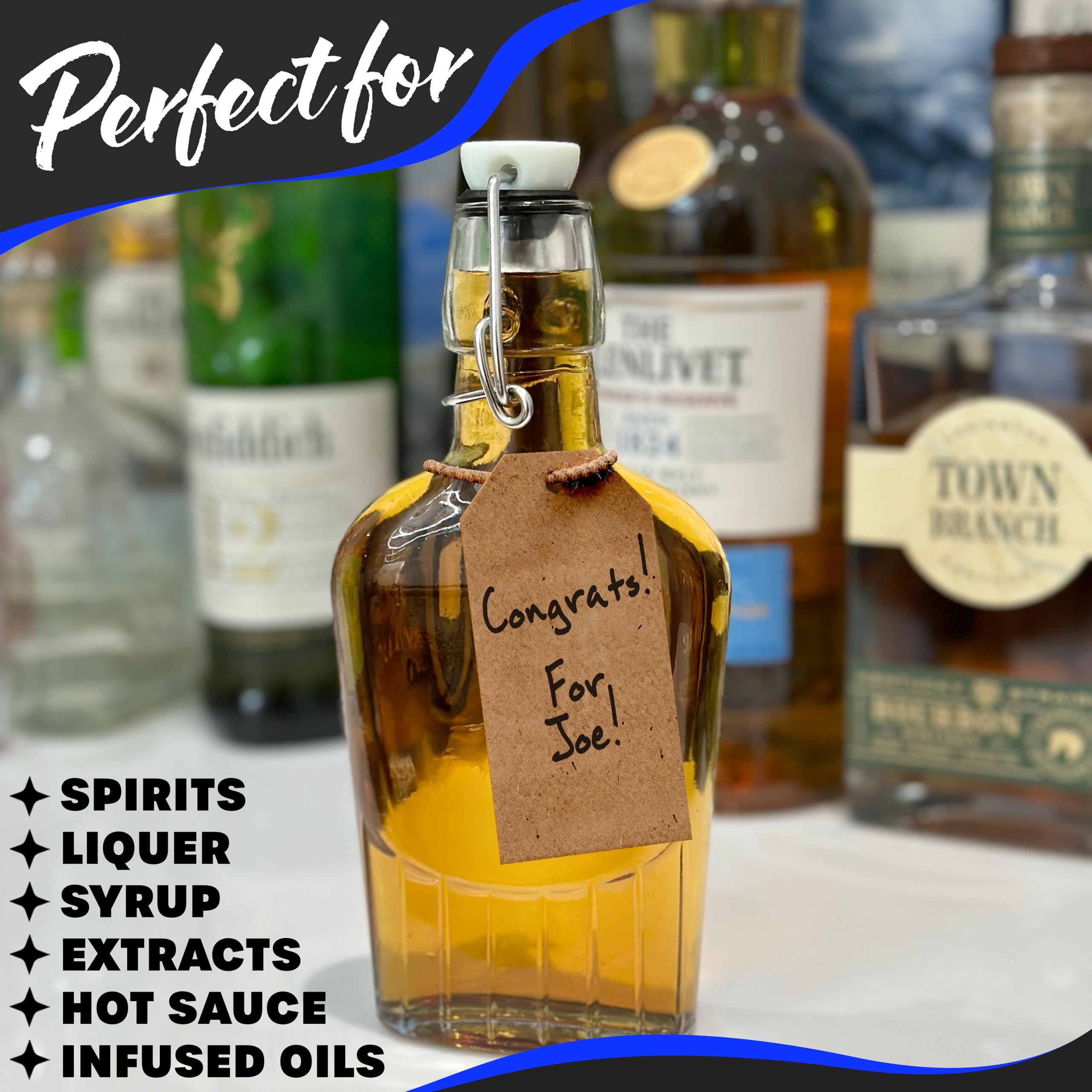 Nevlers bottles set up for vanilla extract, syrups, or beverages.