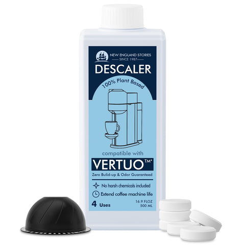 New England Stories descaling kit bottle for Vertuo removes mineral buildup for smoother pours