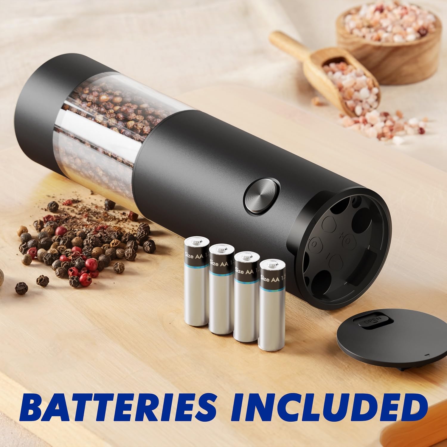 New England Stories electric grinder set side view showing stable base