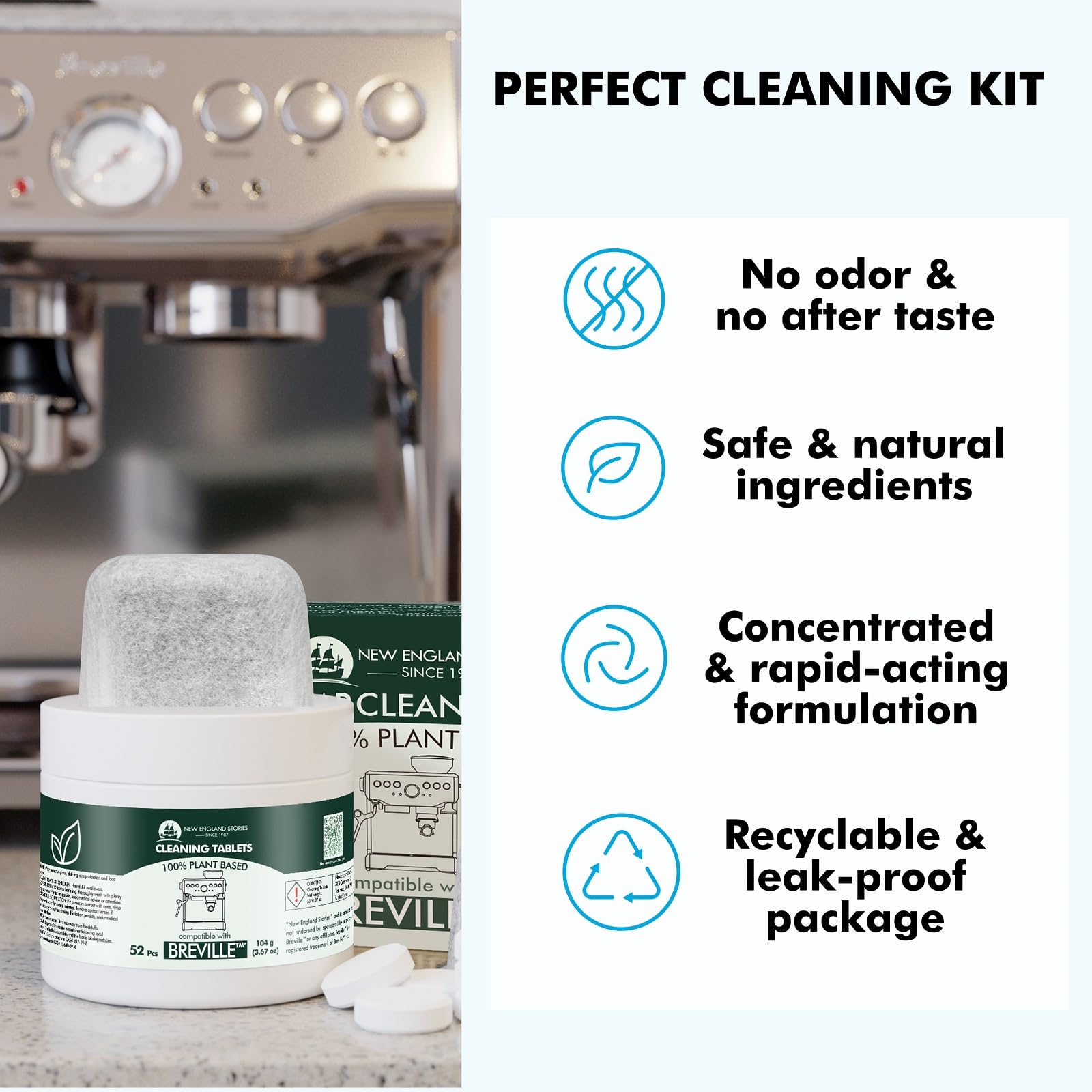 New England Stories espresso machine clean kit supports Breville models