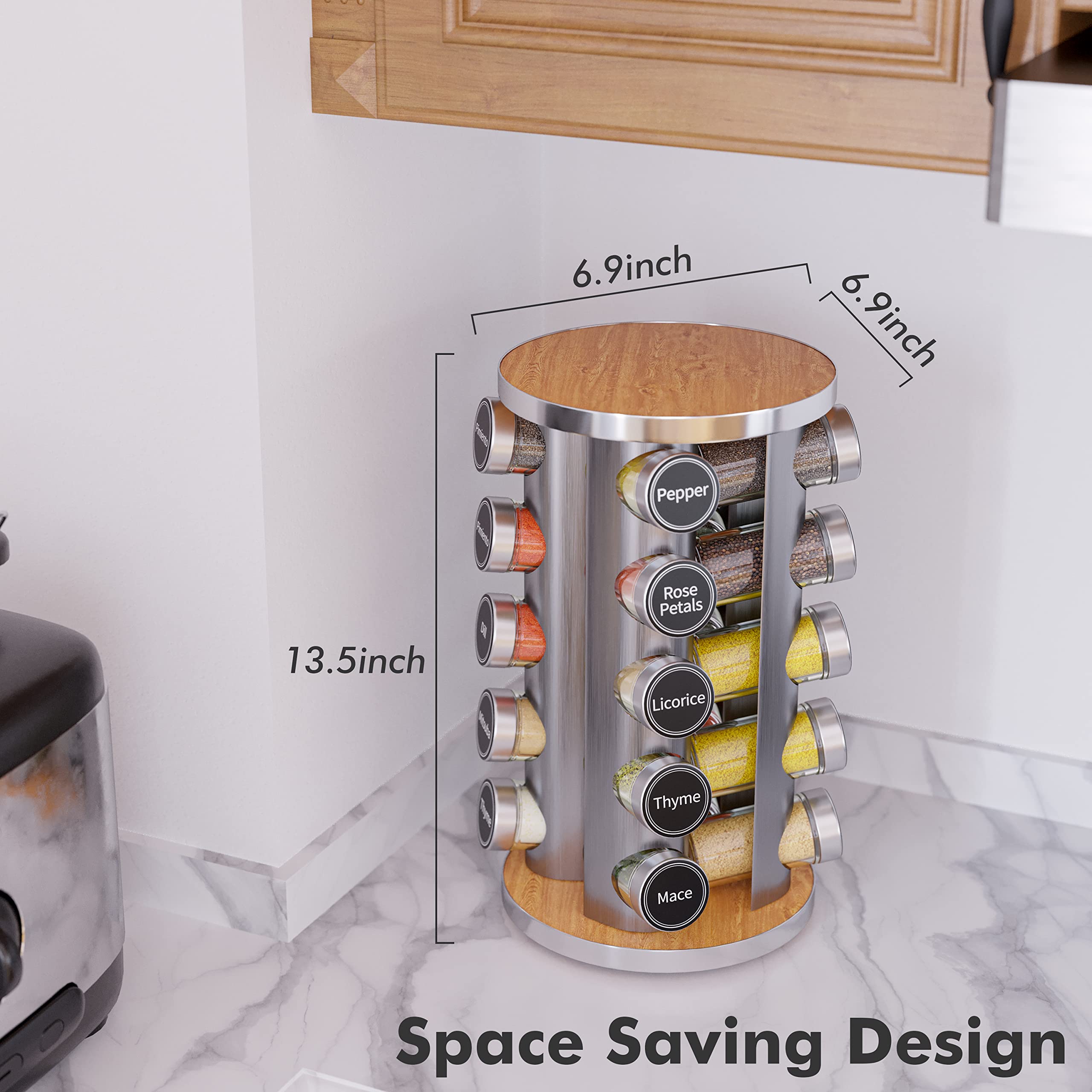 New England Stories rotating base demonstrates quick access to all spices.