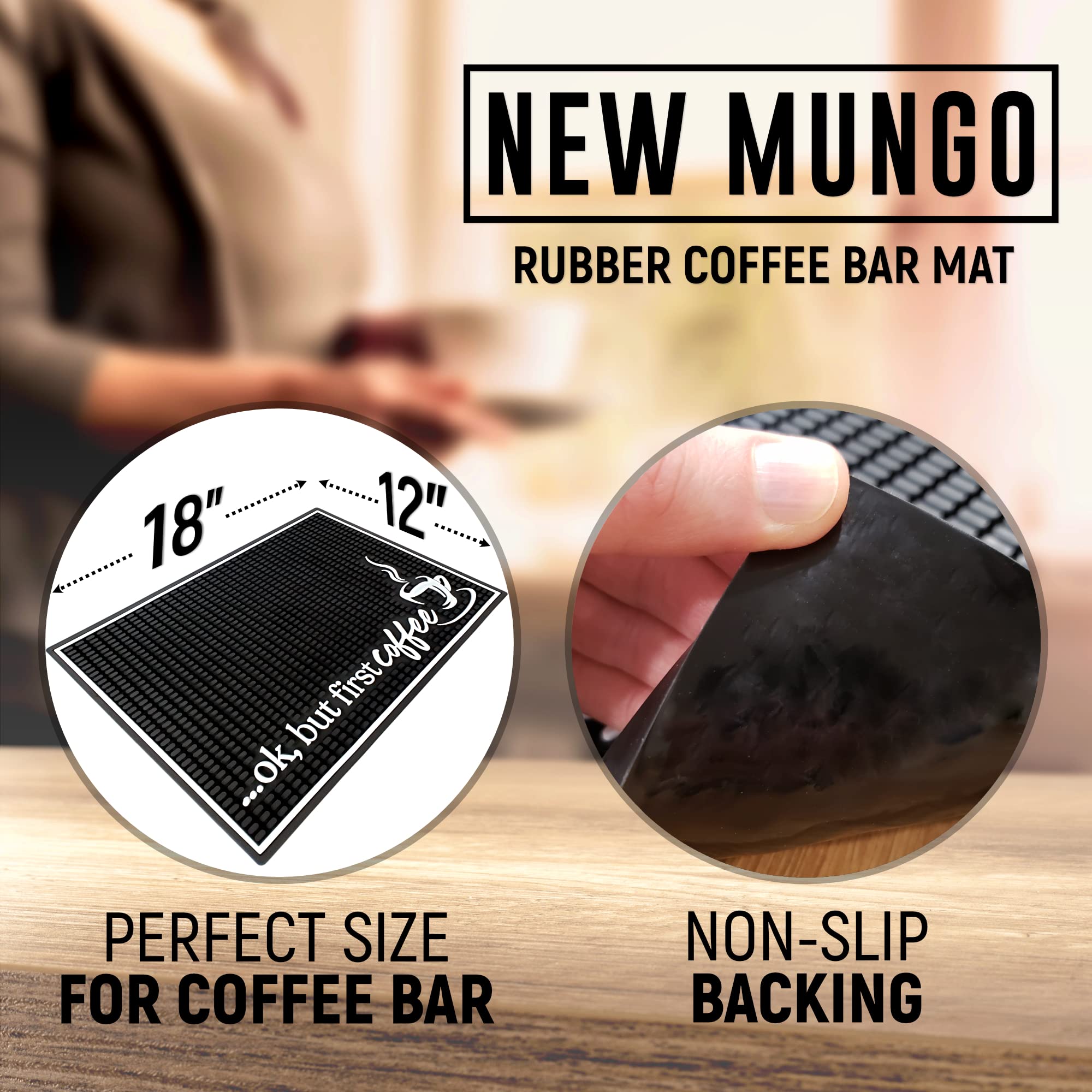 New Mungo coffee bar mat delineates coffee station zones.