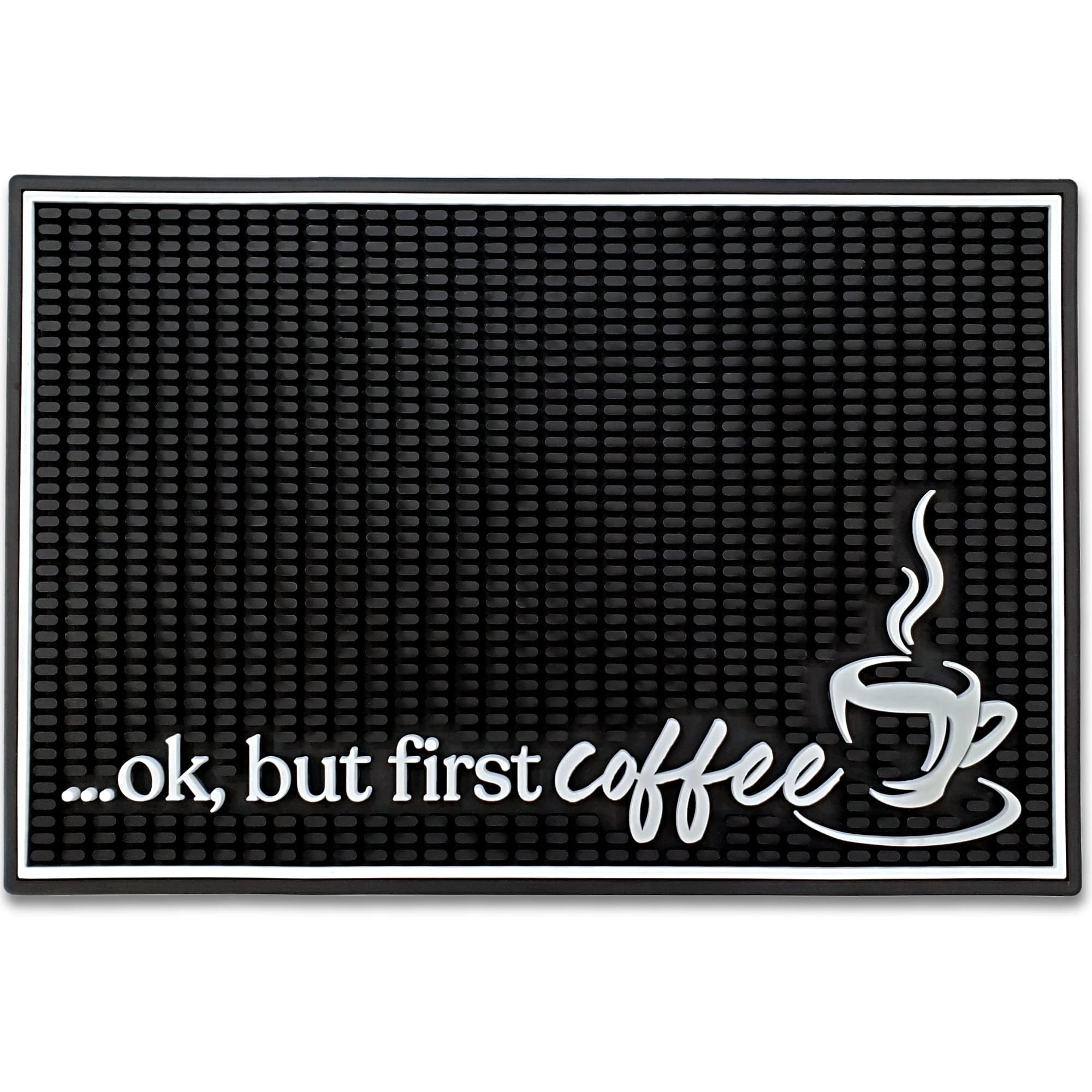 New Mungo coffee bar mat under espresso machine for spill protection.