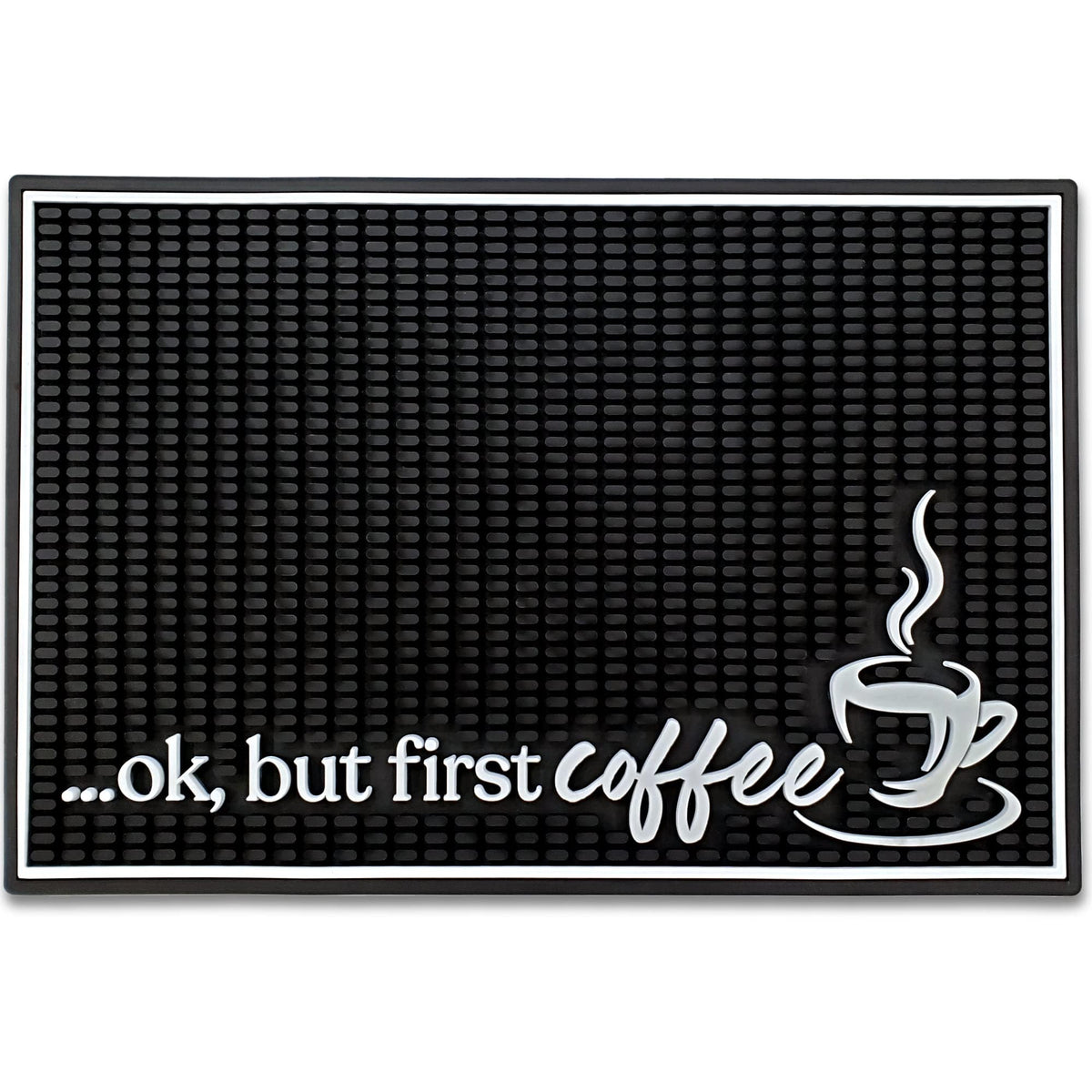 New Mungo coffee bar mat under espresso machine for spill protection.
