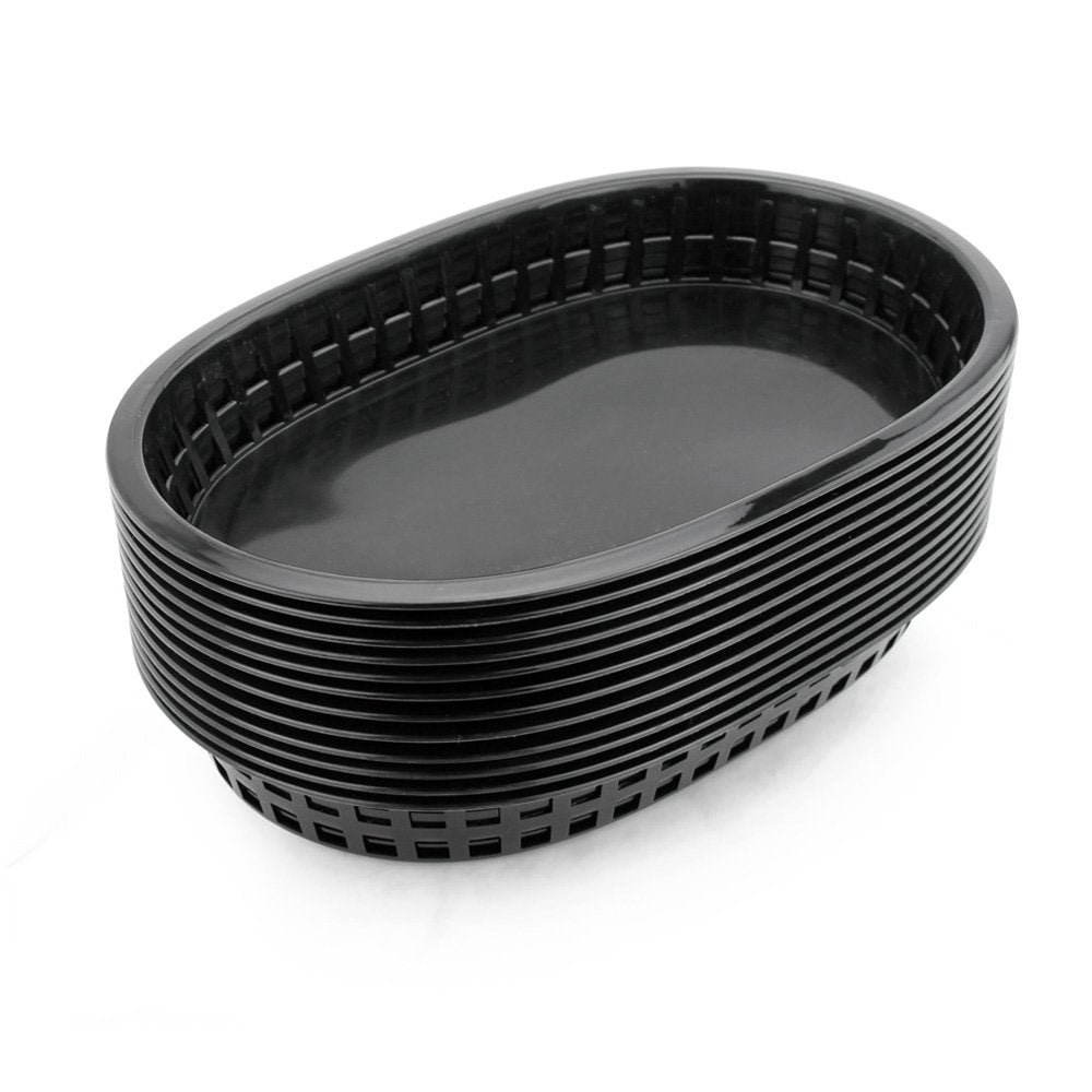 New Star Foodservice 44041 baskets close-up highlights durable black plastic for quick-service meals
