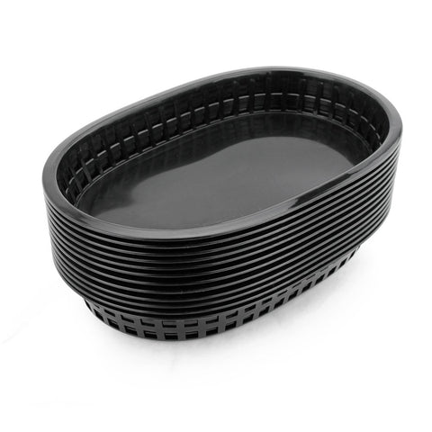 New Star Foodservice 44041 baskets close-up highlights durable black plastic for quick-service meals