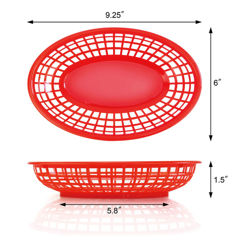 New Star Foodservice 44164 red oval basket on dining table with liners