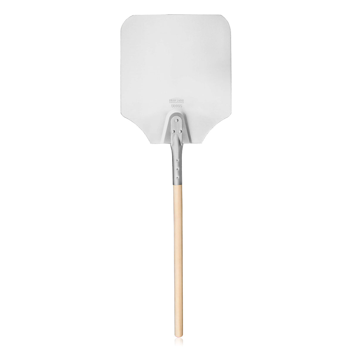 New Star Foodservice 50165 aluminum pizza peel with wooden handle, overview of durable daily-use performance.