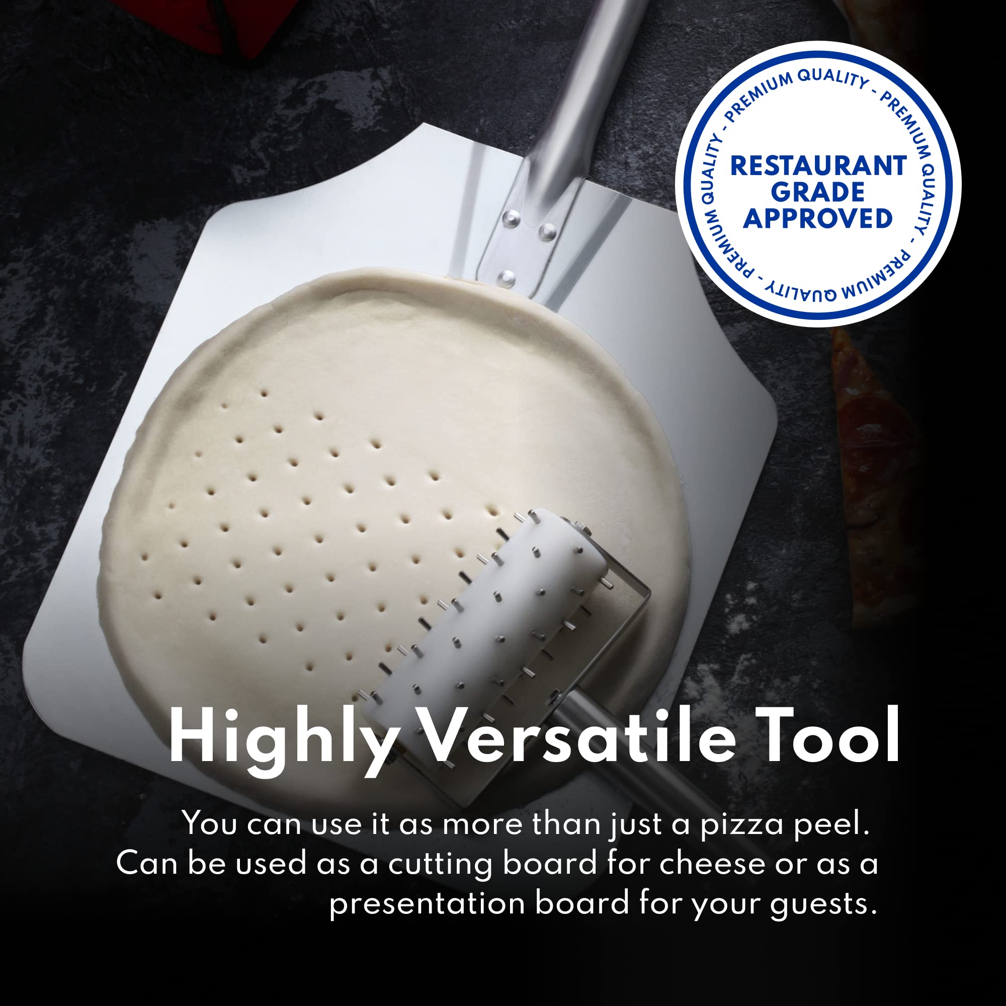 New Star Foodservice 50165 aluminum pizza peel lifts bread and cakes with ease.