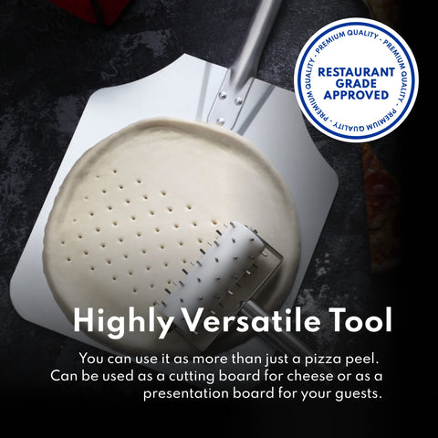 New Star Foodservice 50165 aluminum pizza peel lifts bread and cakes with ease.