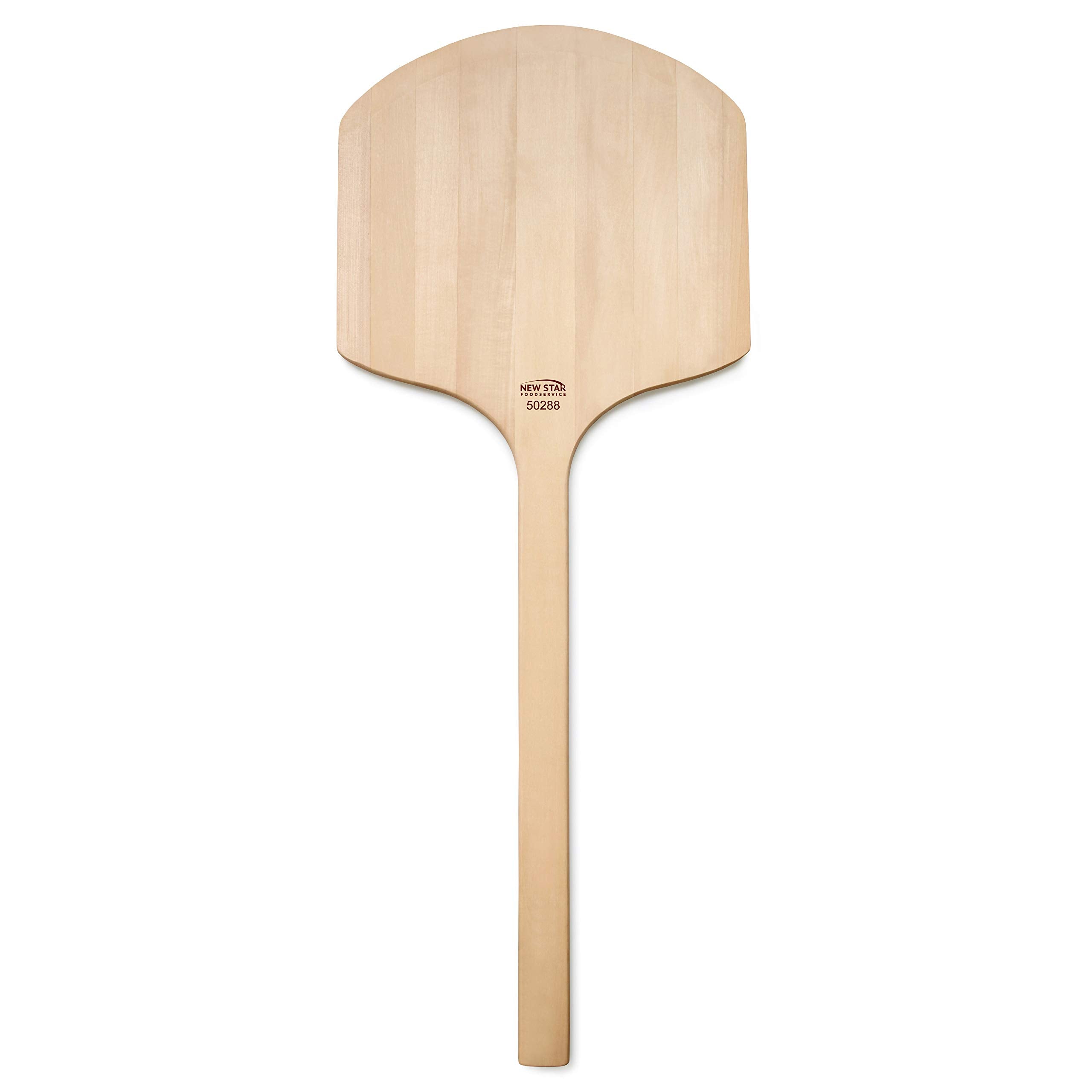 New Star Foodservice 50288 wooden pizza peel front view with sturdy basswood for oil-free food contact