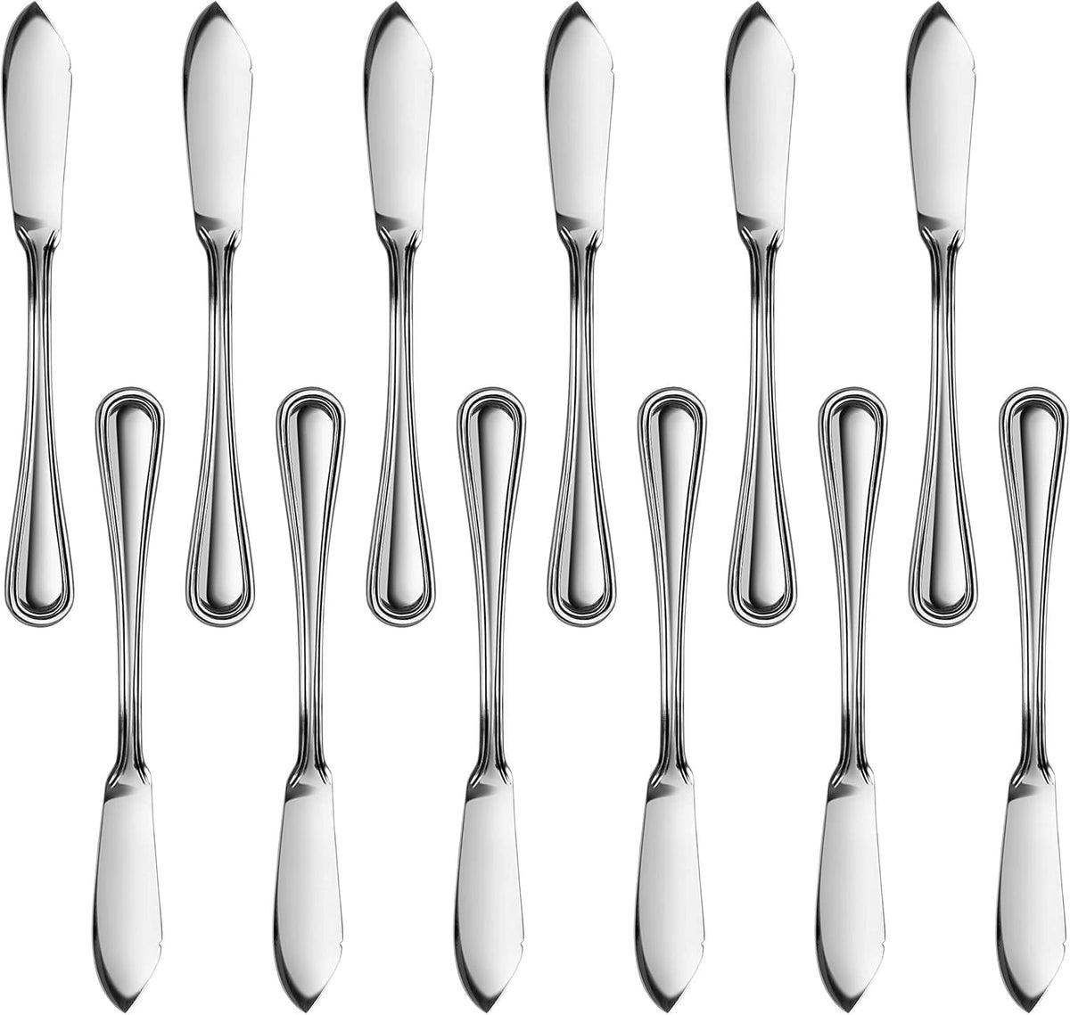 New Star Foodservice 58024 Slimline Butter Knife front view in durable 18/0 stainless steel.