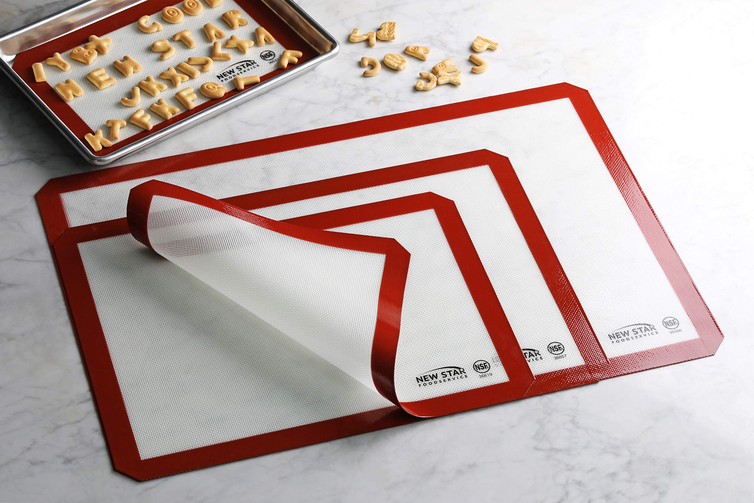 New Star Foodservice 14x20 baking mat covers most sheet pans.